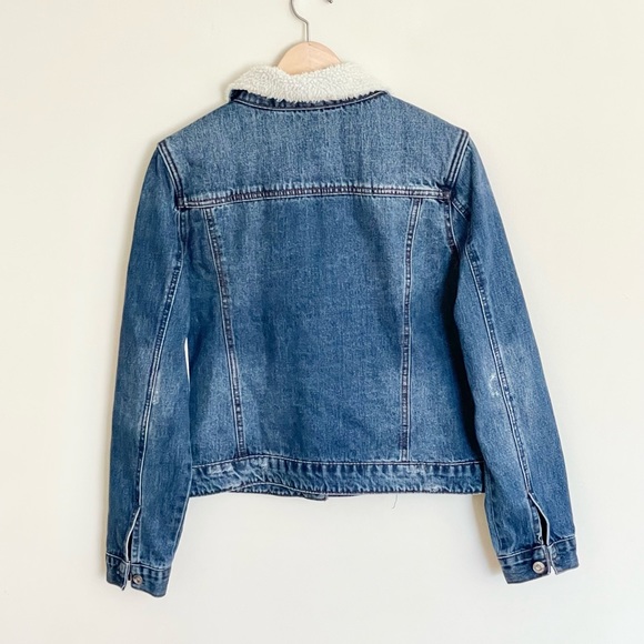 NEW Kensie Jeans Fur Lined Distressed Button Trucker Jacket Women’s Large - Picture 7 of 11